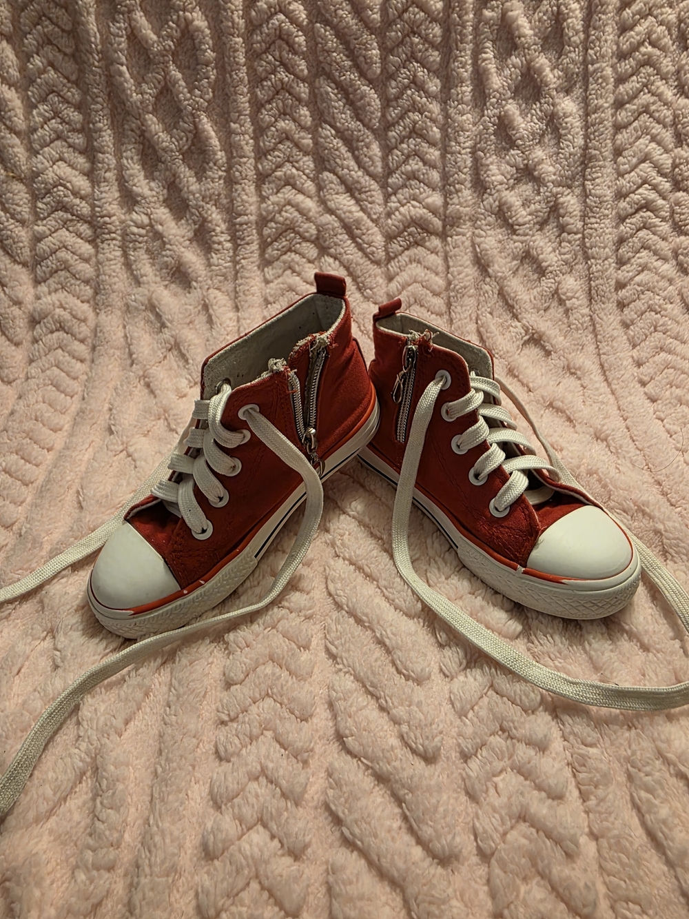 Kids Red High-Top Lace-Up Sneakers with Side Zip